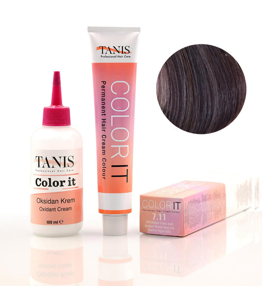 TANİS COLOR-IT (100 ML) Permanent Saç boyası 7.11 (Kumral Yoğun Küllü)