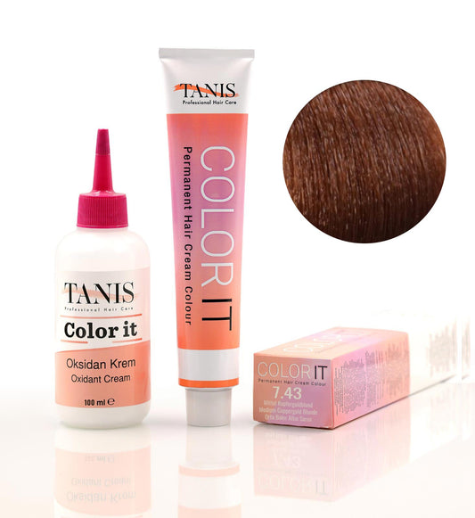 TANİS COLOR-IT (100 ML) Permanent Saç boyası 7.43 (Orta Bakır Altın Sarısı)